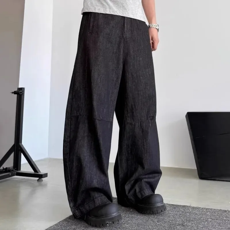 Unisex Curved Blade Baggy Jeans Street Black Raw Denim Oversized Wide Leg Banana Pants Vintage Minimalist Hip Hop Denim Trousers — image 5