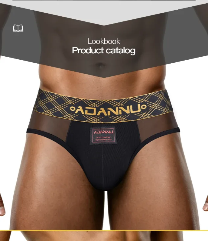 Luxury Ice Silk Men's Underwear with Gold Thread Embroidery Waistband Ultra-Thin Transparent Mesh Quick-drying Briefs for Men — image 12