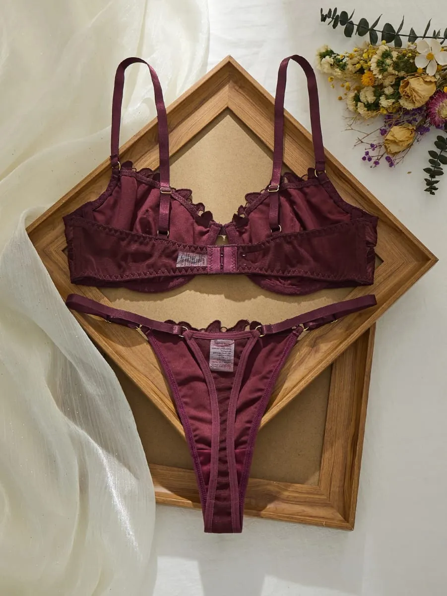 Brownish RedBra Set Double Layer Design No Skin Irritation Comfortable Underwear Women's Fashion Color Block Bralette — image 4