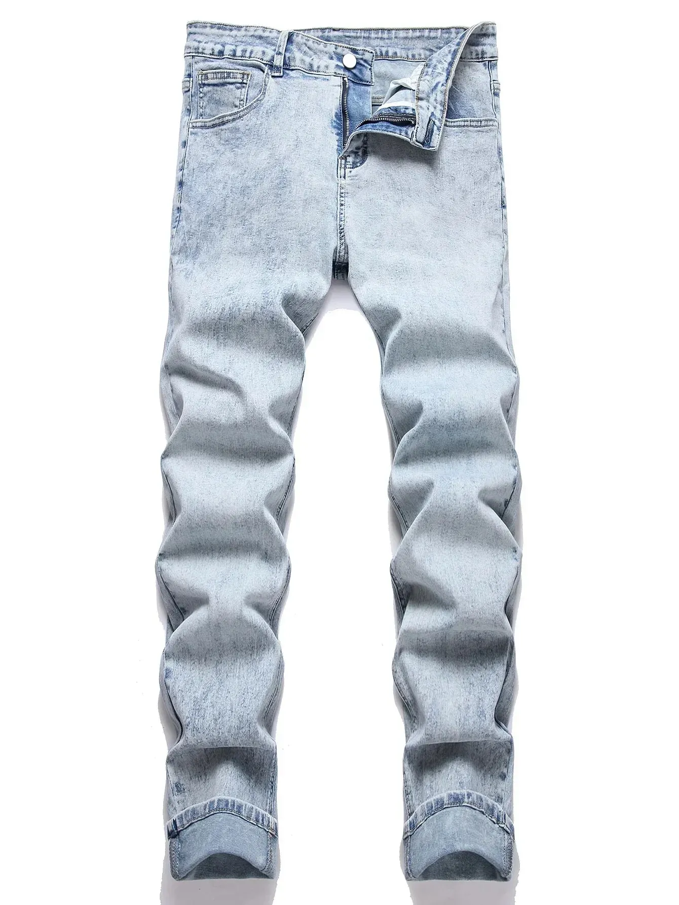 Jeans elasticizzati da uomo Pantaloni a tubino Vita media Slim Fit Jeans lavati Pantaloni casual alla caviglia in denim vintage effetto invecchiato — image 11