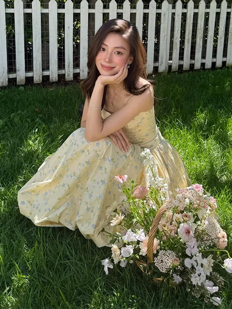 Floral Print Spaghetti Strap Maxi Dress Square Neck Corset Waist A-Line Elegant Dresses Casual 2026 Summer Vacation Chic Outfit — image 2