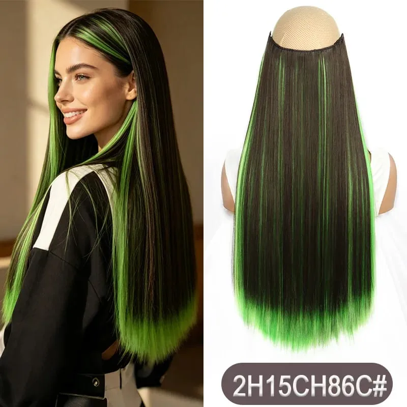 Synthetic 24Inch Long Straight One Piece Rainbow Highlight Clip In Hair Extensions for Women Daily Use Easy Wear — image 9