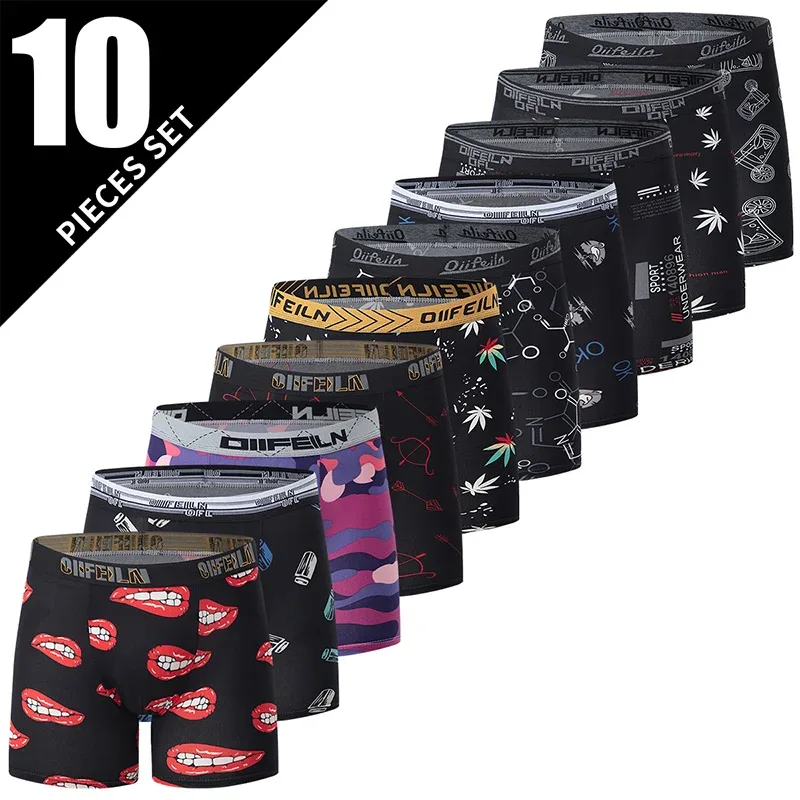 10 Piece Set Of Men's Black Classic Elastic Long Underwear Quick Drying Comfortable Sports Youth Trend Flat Corner Pants