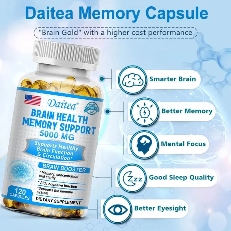 Cápsulas Nootrópicas para Saúde do Cérebro 5000mg Aumentam o Foco da Memória e Clareza Função Cognitiva e Desempenho Mental da Circulação Sanguínea — image 3