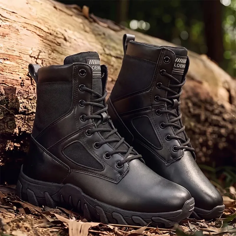 Men High‑top Casual Boots Lace‑up PU Fabric Splicing Rugged Non‑slip Thick Sole Shoes For Daily Street Walking All Season — image 5