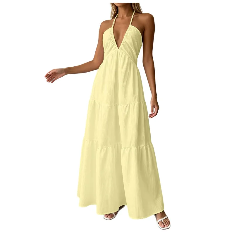 Summer Halter Neck Women's Dress Elegant Chic Wedding Party Beach Dress Backless Flowy Vacation Boho Sling Long Dresses Women — image 13