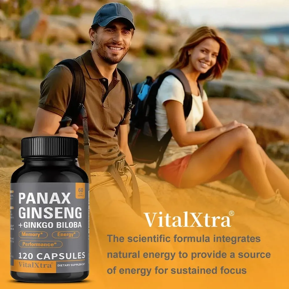Panax Ginseng + Ginkgo Biloba 120 Vegan Capsules Supports Heart Health and Muscle Function Athletic Performance — image 3