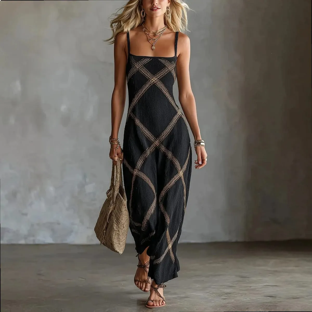 Printed Striped Solid Color Sleeveless Dress Casual Summer Dresses Spring Outfit — image 2