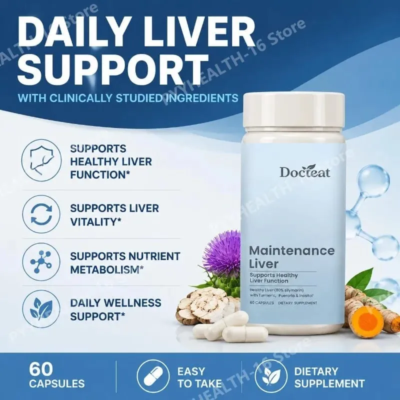 Liver Wellness Support Capsules with Milk Thistle Turmeric Extract Magnesium Glycinate Vitamin C E Herbal Formula 60 Capsules — image 5