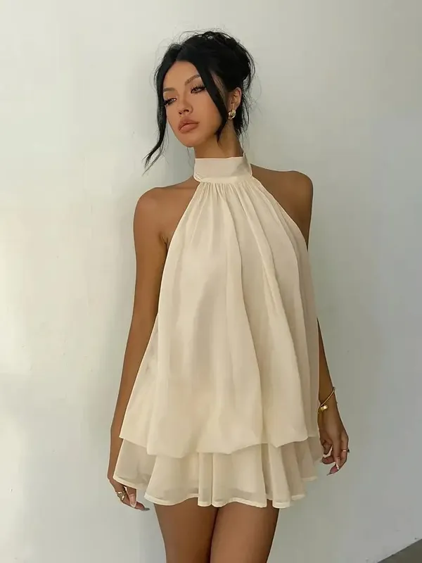 Women's Halter Neck Dress Sweet Backless Tie-Front Chiffon Sheer Mini Skirt Fashion Sexy Y2K Vintage Cute Party Birthday Dress — image 7