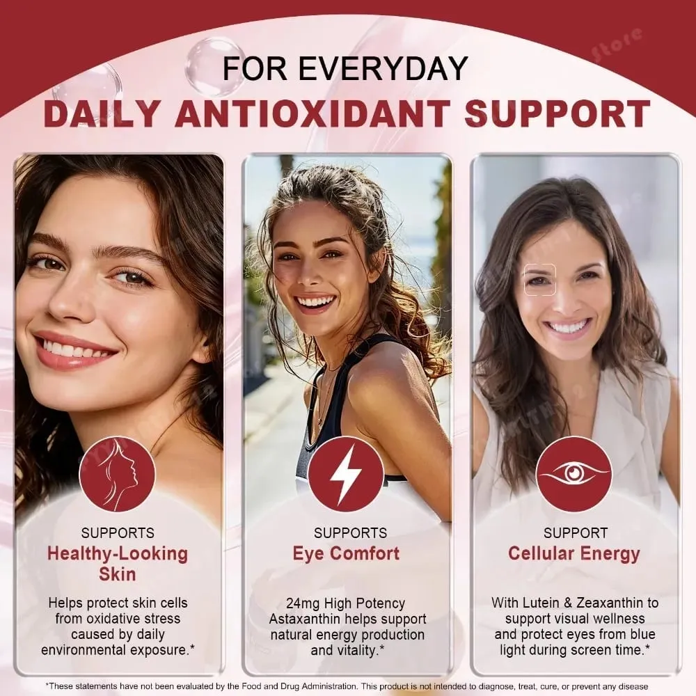 Astaxanthin Softgels 24mg Triple Strength Kraftfuld antioxidant Øjensundhedsstøtte Mikroalger Sojafri Glutenfri 120 Antal — image 5