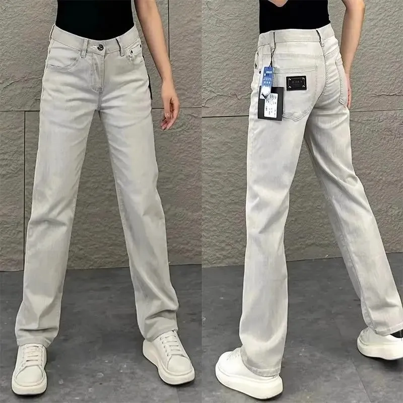 2026 Luxury Jeans for Man Original White Gray Draped Jeans for Men Summer New Slim Fit Trendy Straight-leg Slimming Casual Pants