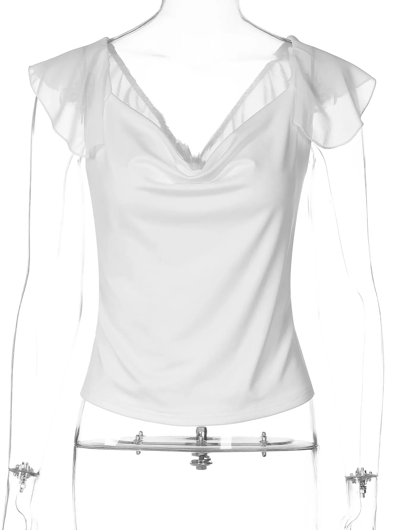 Dulzura Swinging Collar Backless Chiffon Patchwork Tank Top Women'S Solid Sexy Casual Y2K Top Party Vacation Beach Summer Outfit — image 7