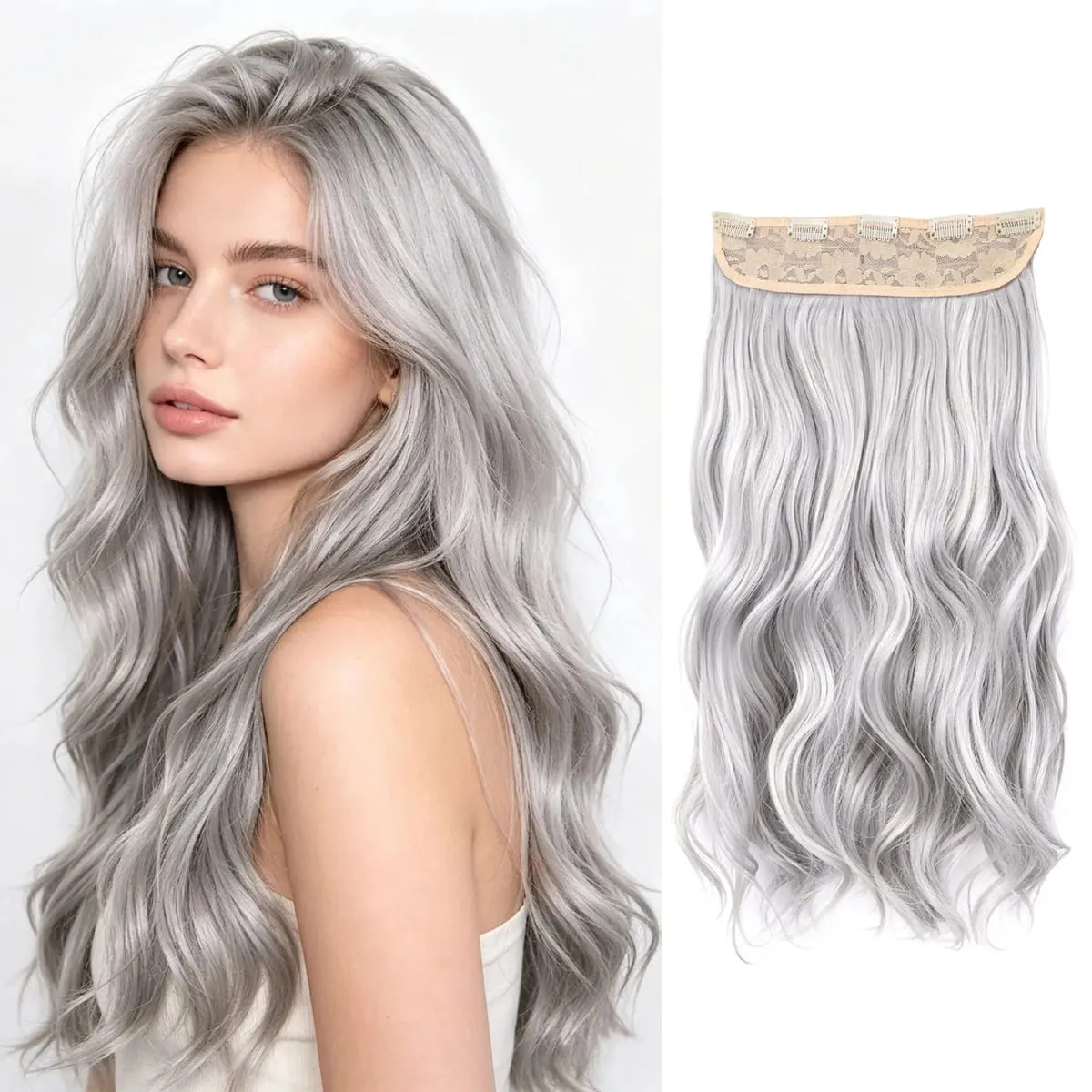 Synthetic clip in hair extensions 5 clips in one piece high temperature fiber wavy hairpieces for women daily party holiday — image 15