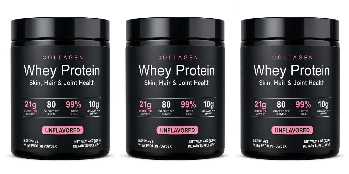 Collagen Whey Protein Powder 21g Protein 10g Collagen Peptides Unflavored 99% Lactose Free Fitness Nutrition Shake 9 Servings — image 9