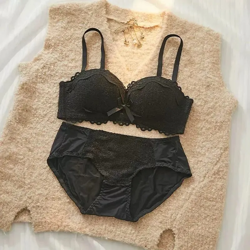 Lace Sexy Lingerie Set Push Up Thick Padded Small Breast Enhance Shaping Half Cup Bra Concealed Brief Intimates Underwear — image 11
