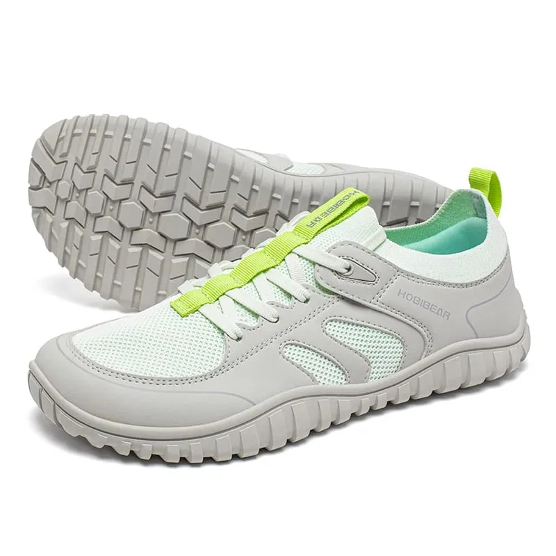 Wide Toe Running Sneakers Unisex Minimalist Mesh Breathable Shoes Artificial Leather Lace Up Walking Sneakers