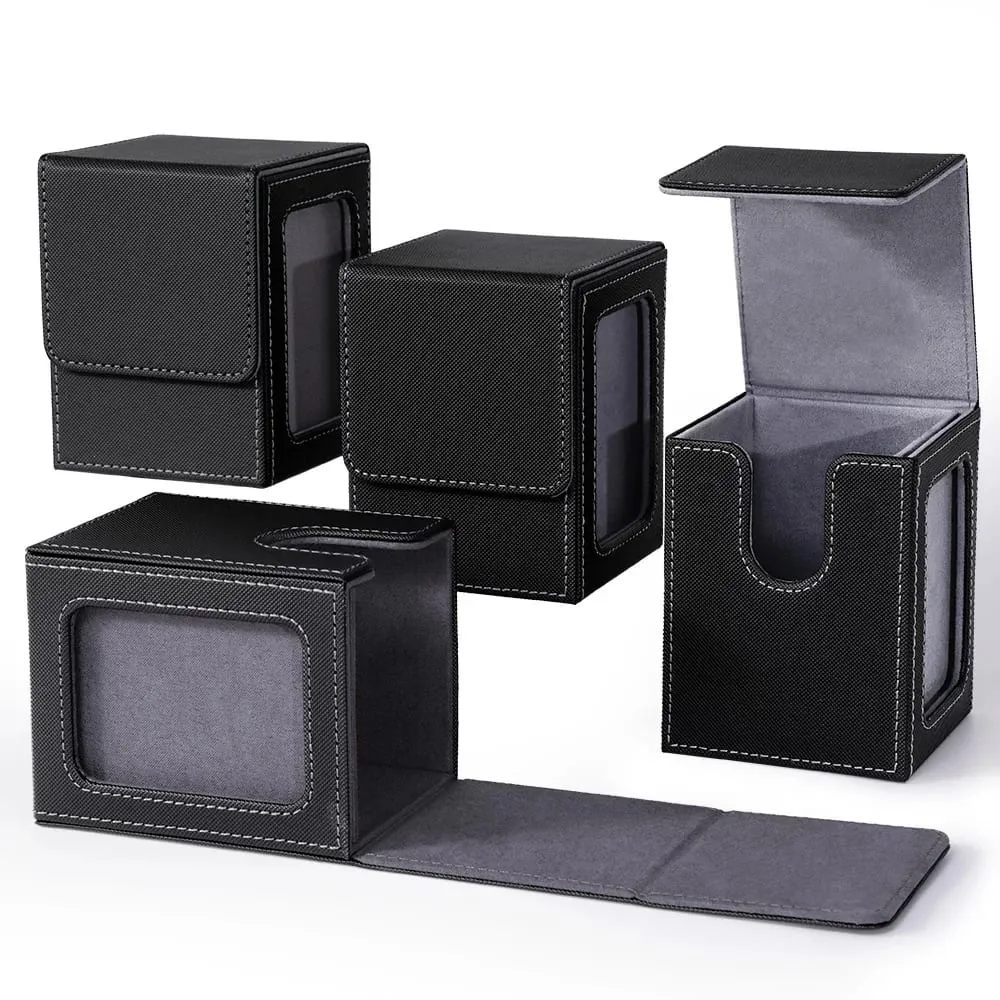 4 Pack Card Deck Box with Display Window Hold 120+ Single Sleeved Cards Magnetic Closure PU Leather Card Box for TCG Cards