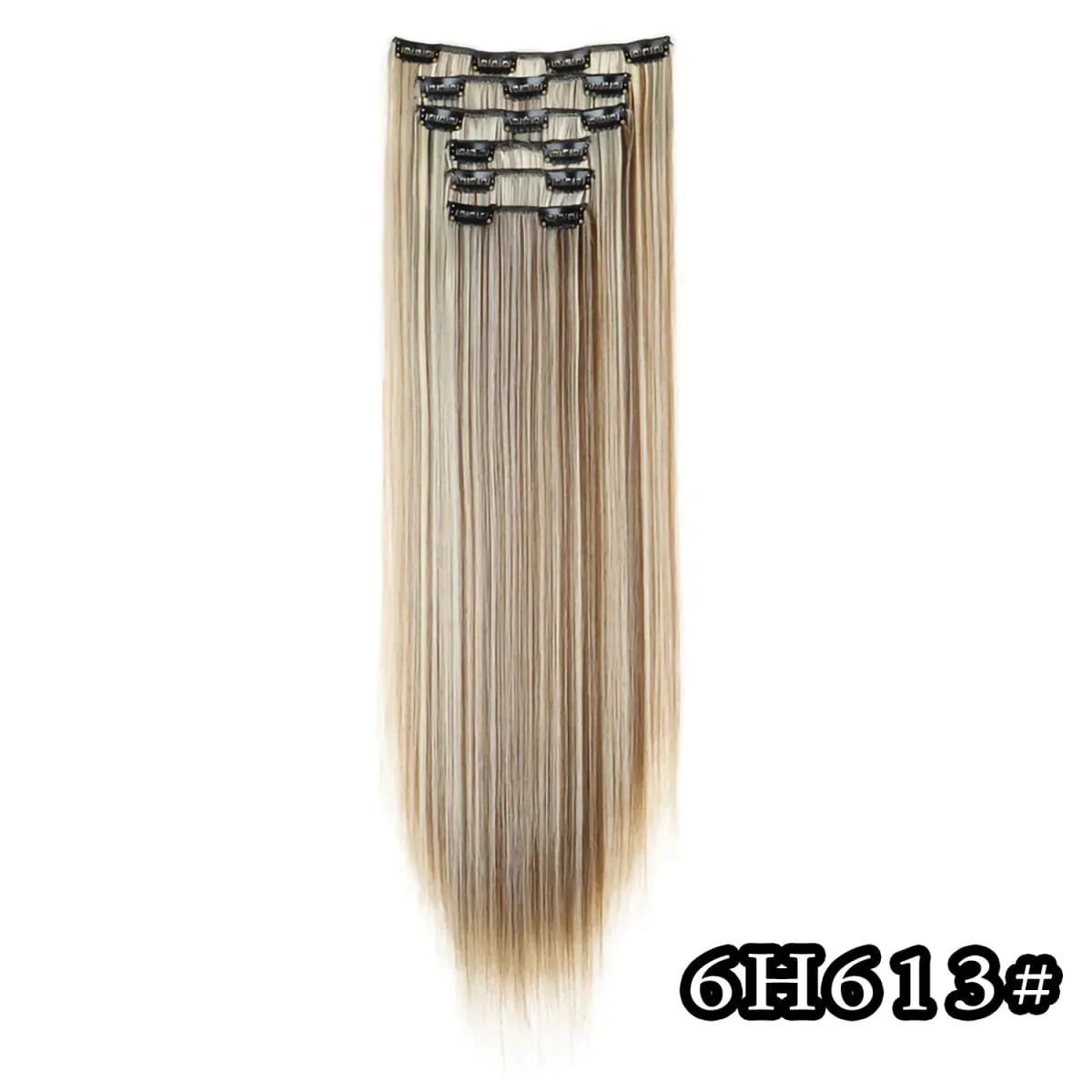 24 Inch Synthetic Clip in Hair Extensions Long Straight Heat Resistant Fiber Hairpiece for Party Cosplay Daily Wear Blonde Black
