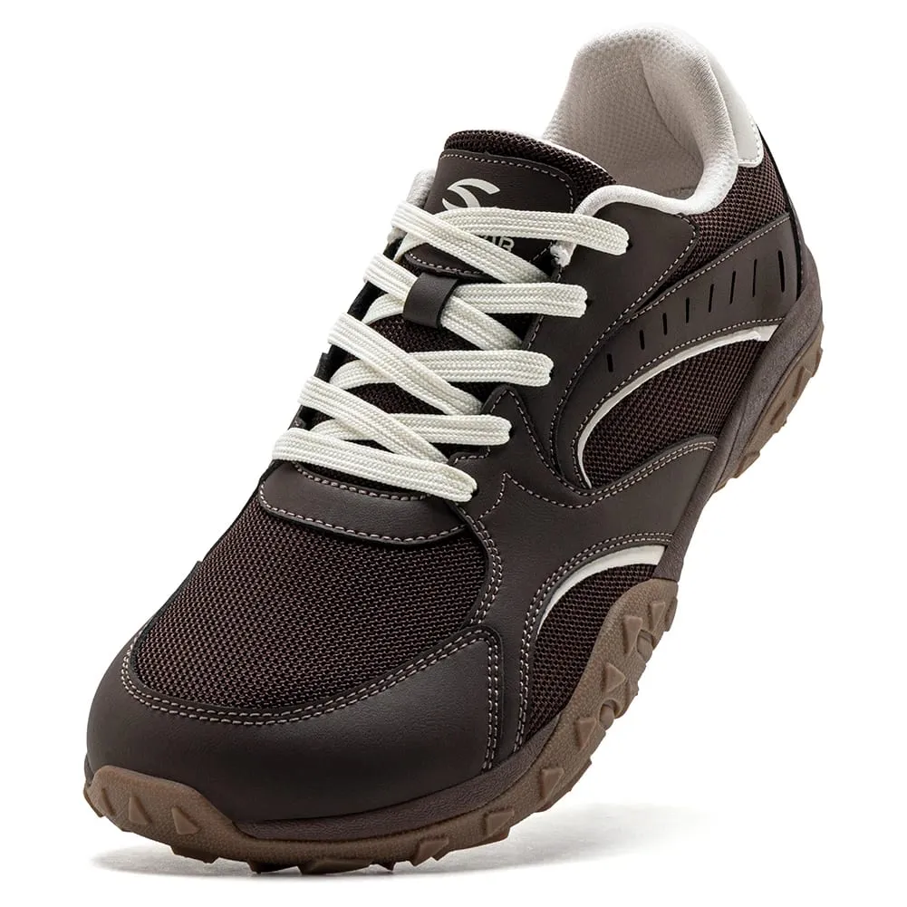 Unisex Wide Toe Hiking Sneakers Lace-Up Walking Shoes Outdoor Travel Artificial Leather Mesh Minimalist Sneakers