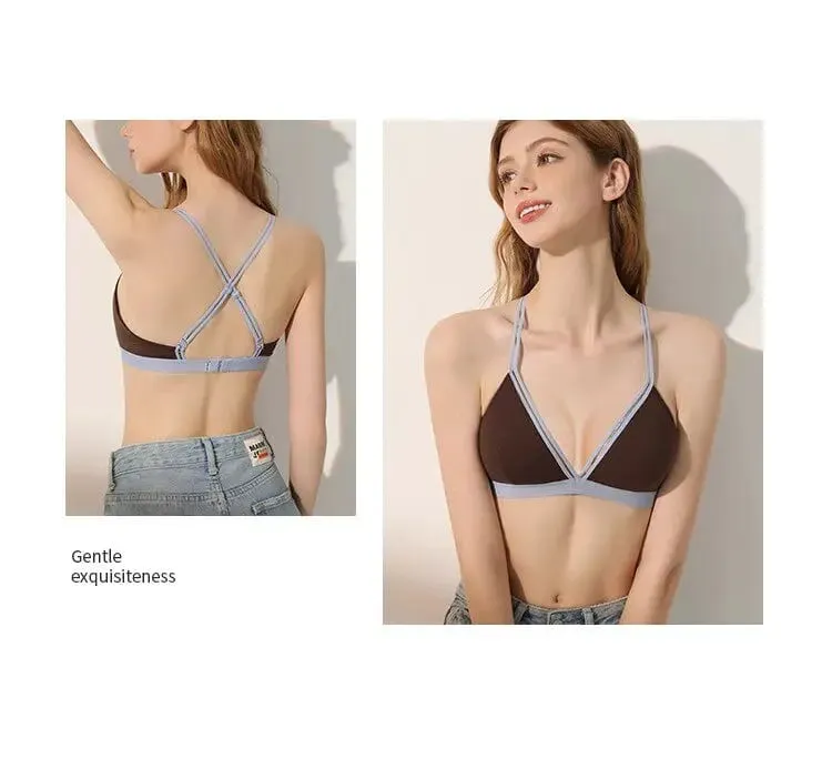 Deep V Triangle Bra for Women Small Bust Slight Gather Thin Strap Beauty Back French Style Seamless Light Soft Lingerie 32-38AB — image 6