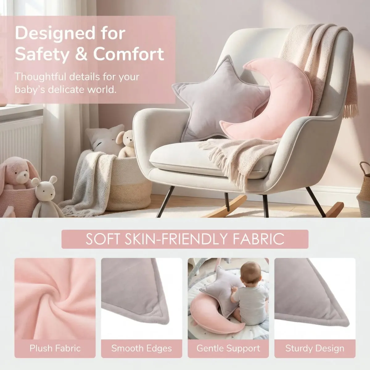 2 ชิ้น Moon และ Star หมอน Baby Room หมอนอิงนุ่มตกแต่งเนอสเซอรี่โยนหมอนเปลตกแต่งหมอนสำหรับห้องนอน Living — image 6