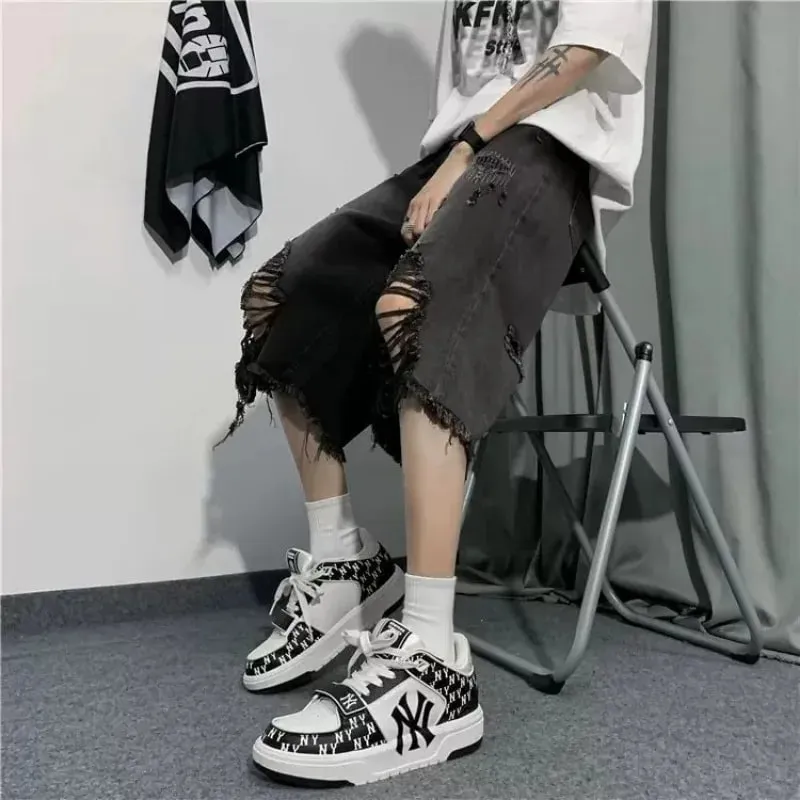 Men's Jeans Ripped Denim Man Pants Cropped Pants Casual Summer Vintage Streetwear Wide Leg Stylish — image 4