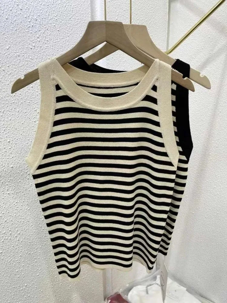 2026 Spring Summer Women Striped Tank Tops Slim Fit Sleeveless Color Blocking Vest Casual Versatileb Base Layer Cami Top