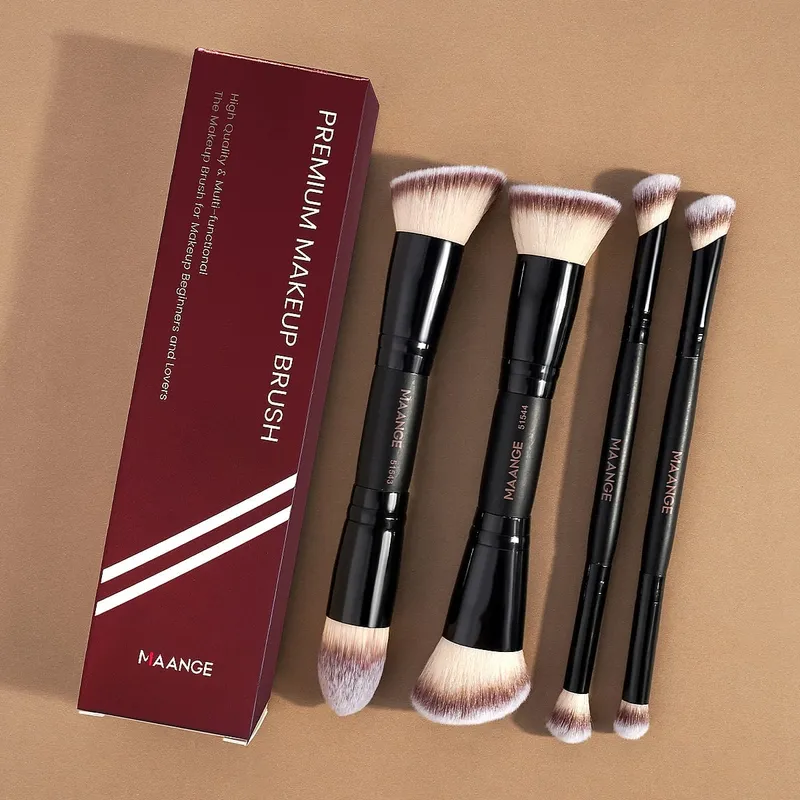 4 Stuks Dual-Ended Make-Up Kwasten Set Met Doos Foundations Poeder Verbergen Blush Voor Oogschaduw Basic Brush Beginner Reizen