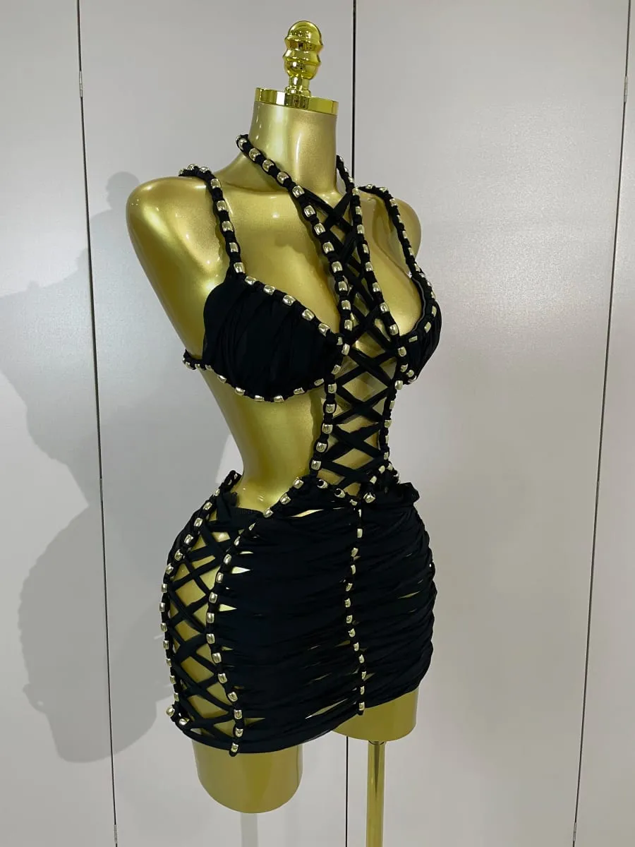 Sexy Black Halter Neck Perspective Hollow Mini Dresses 2026 Women Summer Backless Nightclub Party Evening Club Performance Dress — image 4