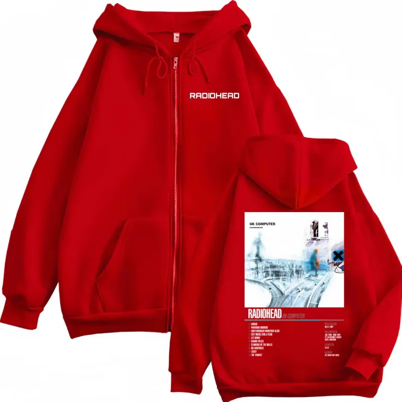 Radiohead Music Album Poster Graphic Zipper Hoodie Men's Women's Fashion Rock Zip Up Pullovers High Quality Fleece Sweatshirts — image 5