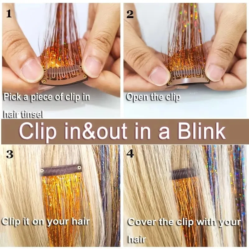 24Inch Synthetic Hair Tinsel Clip In Glitter Tinsel Hair Extensions Clip In Sparkle Hair Accessories for Girls Women — image 6