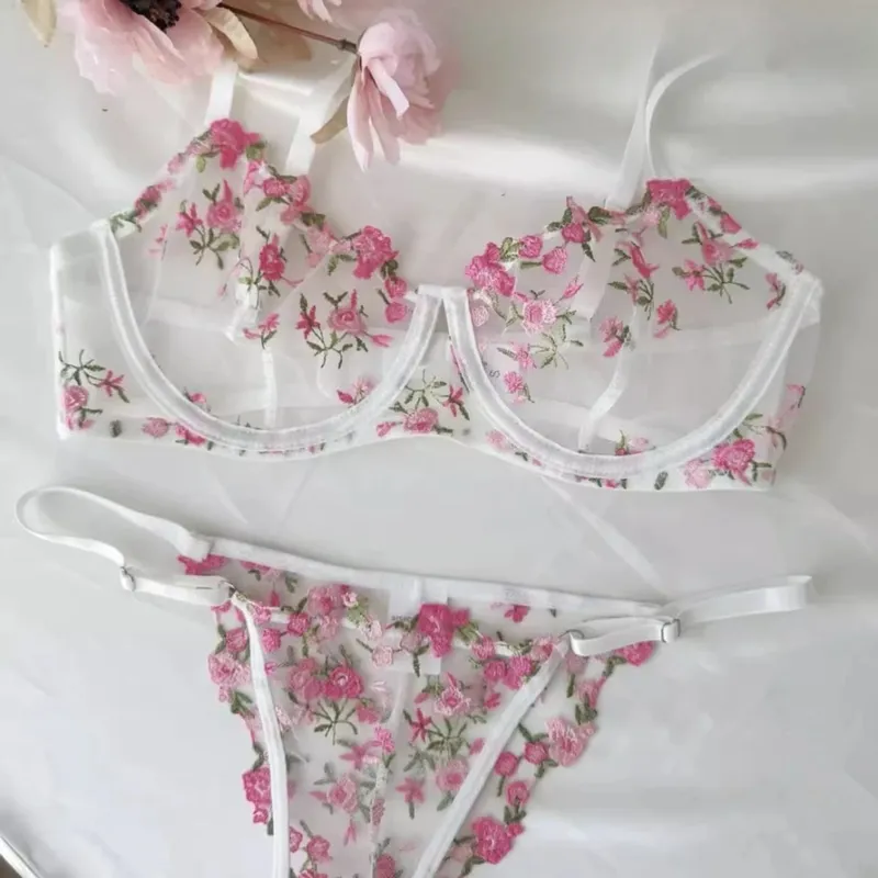 French Luxury Lingerie Set - Sexy Floral Embroidery Black Bra & Panty Set Sheer Transparent Seductive Women's Intimates — image 14