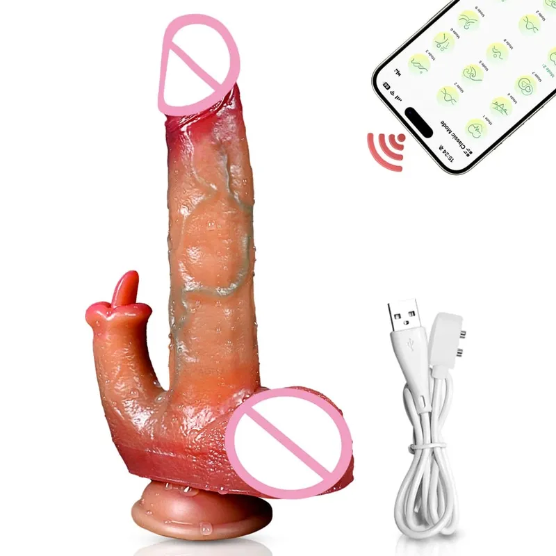 Thrusting Dildo Realistic Dildo Tongue Licking Clitoral Stimulator Sex Toy Vibrator Vagina Anal G-Spot Massager for Women Couple