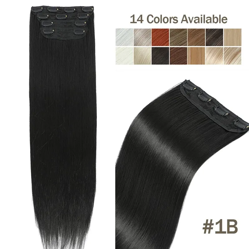 4Pcs 24 Inch Clip In Hair Extensions 200g Colored Brown Blonde Synthetic Heat Resistant Straight Hairpieces Thick Ends For Women — image 19