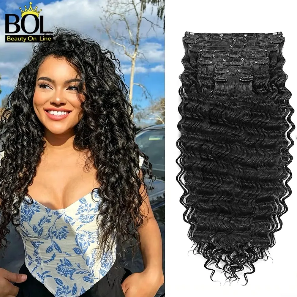 Clip sintetica a onda profonda da 24 pollici nelle estensioni dei capelli 7 pezzi / set 140g capelli finti testa piena parrucchino clip ricci capelli per le donne