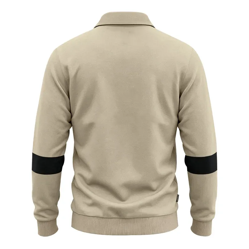Men Lapel Polo Sweatshirt, Color Block Long Sleeve Pullover, Loose Solid Casual Top for Spring Autumn Daily Outfit — image 16