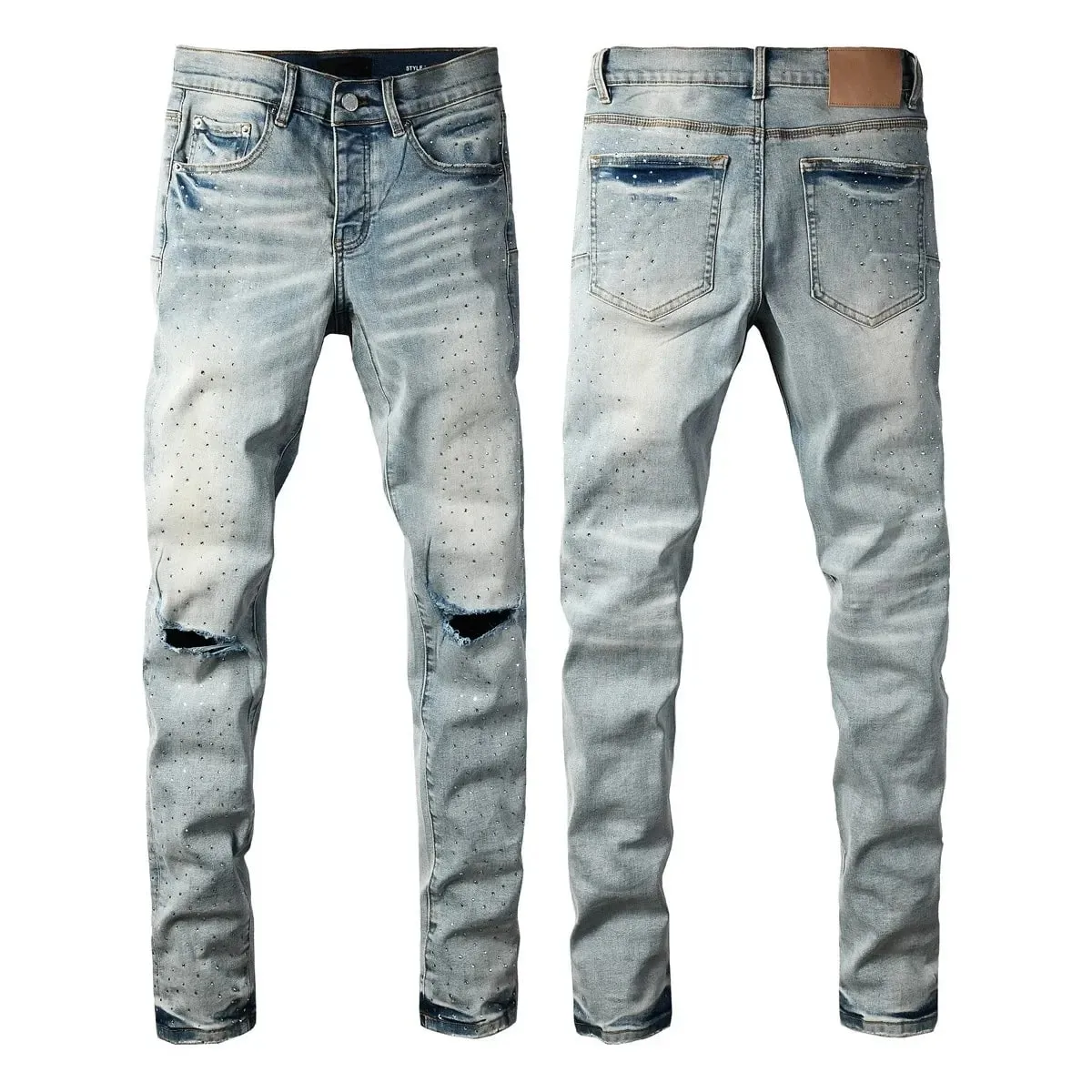 Men Jeans Fashion Americans High street Retro wash multiple styles graffiti print Low Rise Hole Patch Elastic Skinny Jeans pants — image 14