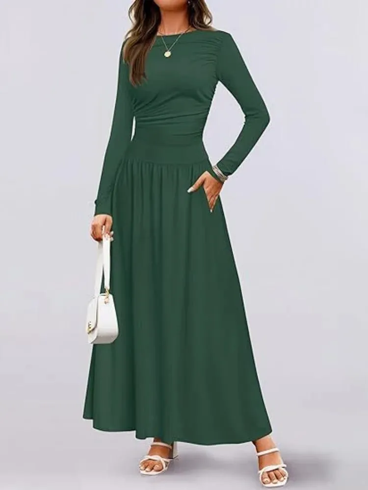 Robe Maxi à manches longues pour femmes, coupe confortable, détails froncés, multicolore, pour un usage quotidien décontracté, nouvel arrivage d'automne