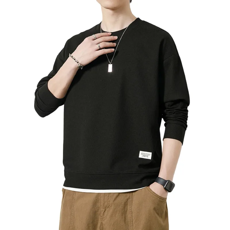 Loose for Fit Plaid Sweatshirt for Men with Long Sleeves Round Neck and Fake Two-Piece Visual Design for Everyday Use — image 11