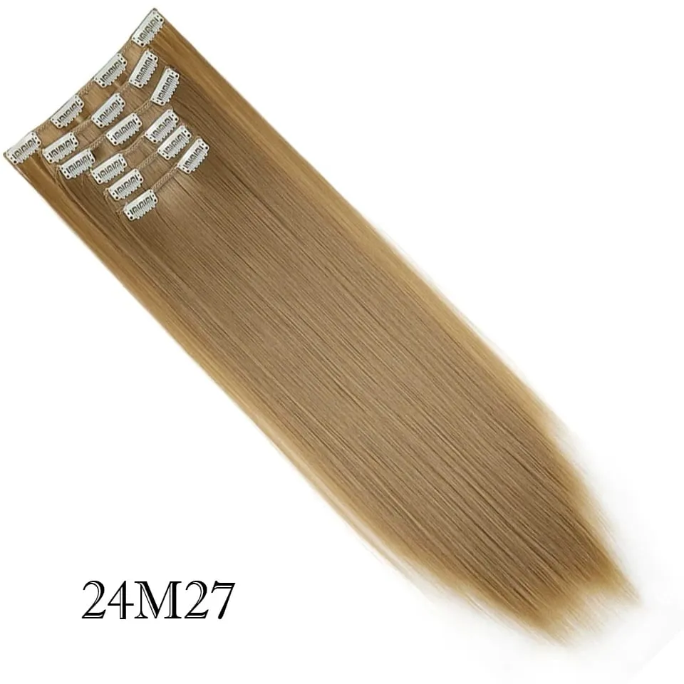 6Pcs/Set Clip In Hair Extension Synthetic Highlights Blonde Long Straight Hairpiece Full Head Thick Hairpieces for Women Girls — image 17