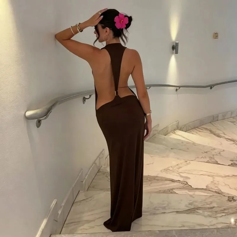 Tossy Women Halter Backless Bodycon Maxi Dress Open Back Spaghetti Strap Gold Ring Evening Party Gown Summer Beach Long Dress — image 10