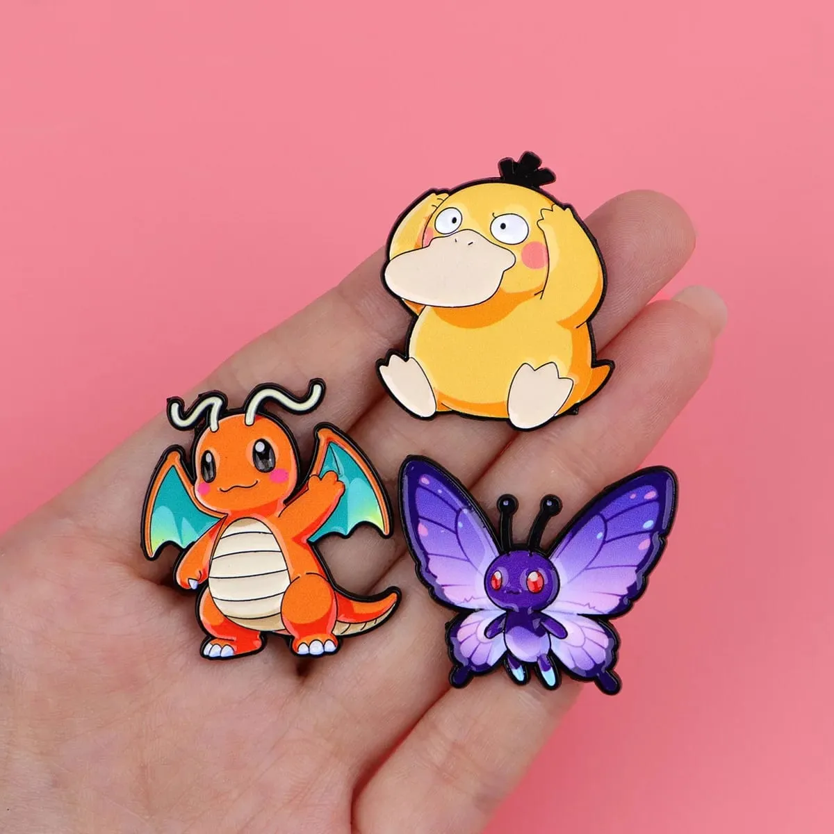 Random 7Pcs Anime Pokemon Monsters Enamel Pins Creative Elf Pikachu Psyduck Bulbasaur Squirtle Brooch Lapel Badge Cosplay Gift — image 2