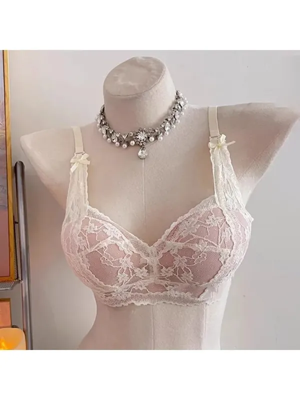 Sweet Halter Neck Bow Lace Wireless Bra Padded Push‑up Brassiere Ladies Layering Intimate Lingerie for Small Bust Size 32‑38 ABC — image 13
