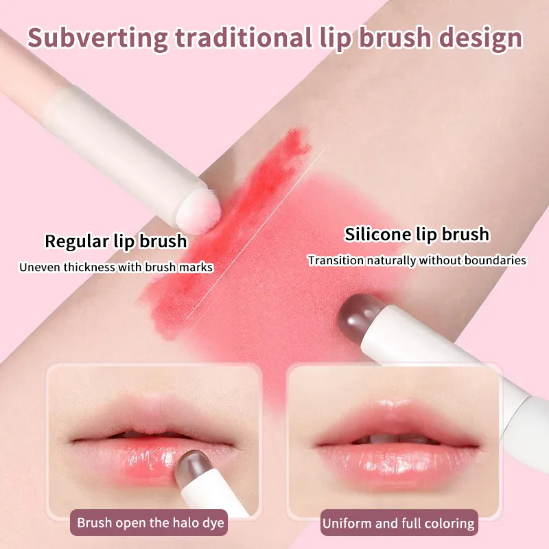 Escova labial de silicone com capa, escovas corretivas angulares, bálsamo labial, brilho labial, cabeça angular, escovas corretivas, pata de gato, pincéis de maquiagem