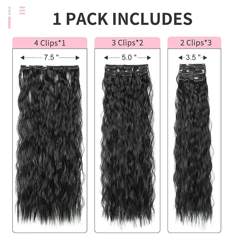 24Inch Synthetic Long Kinky Curly Clip-in Hair Extensions for Women High-Temperature Fiber Fluffy Hairpiece Everyday Wear