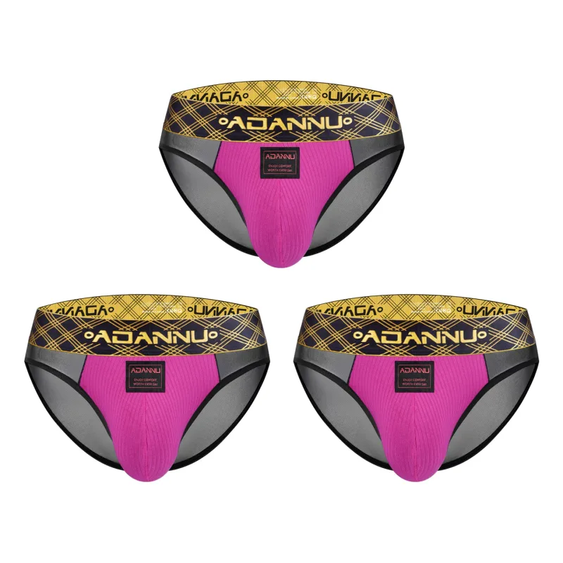 Luxury Ice Silk Men's Underwear with Gold Thread Embroidery Waistband Ultra-Thin Transparent Mesh Quick-drying Briefs for Men
