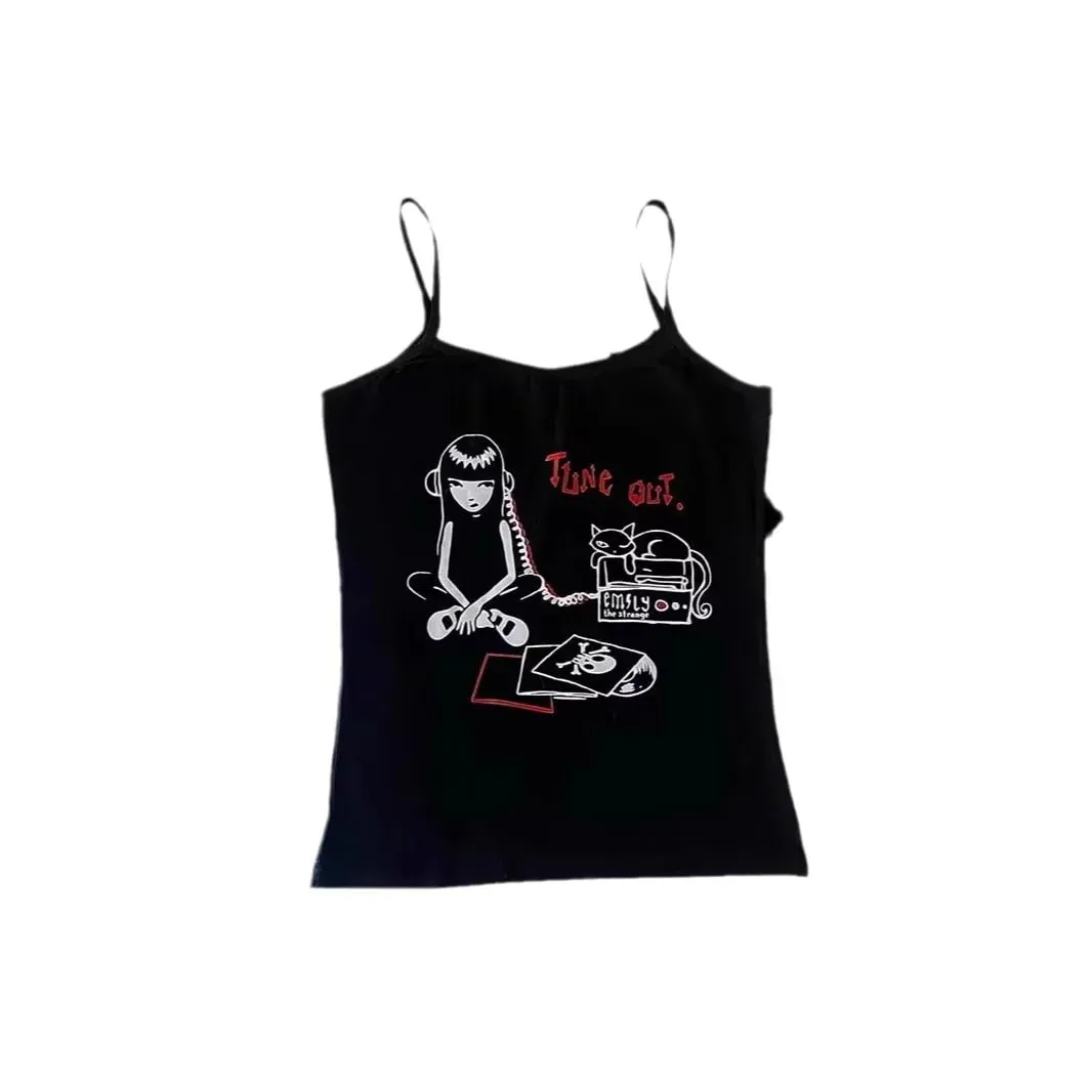 Pambabaeng Gothic Spider Web Print Cami Tank Top na walang manggas na Spaghetti Strap Y2K Slim Cropped Camisole Dark Punk Streetwear Tops — image 3