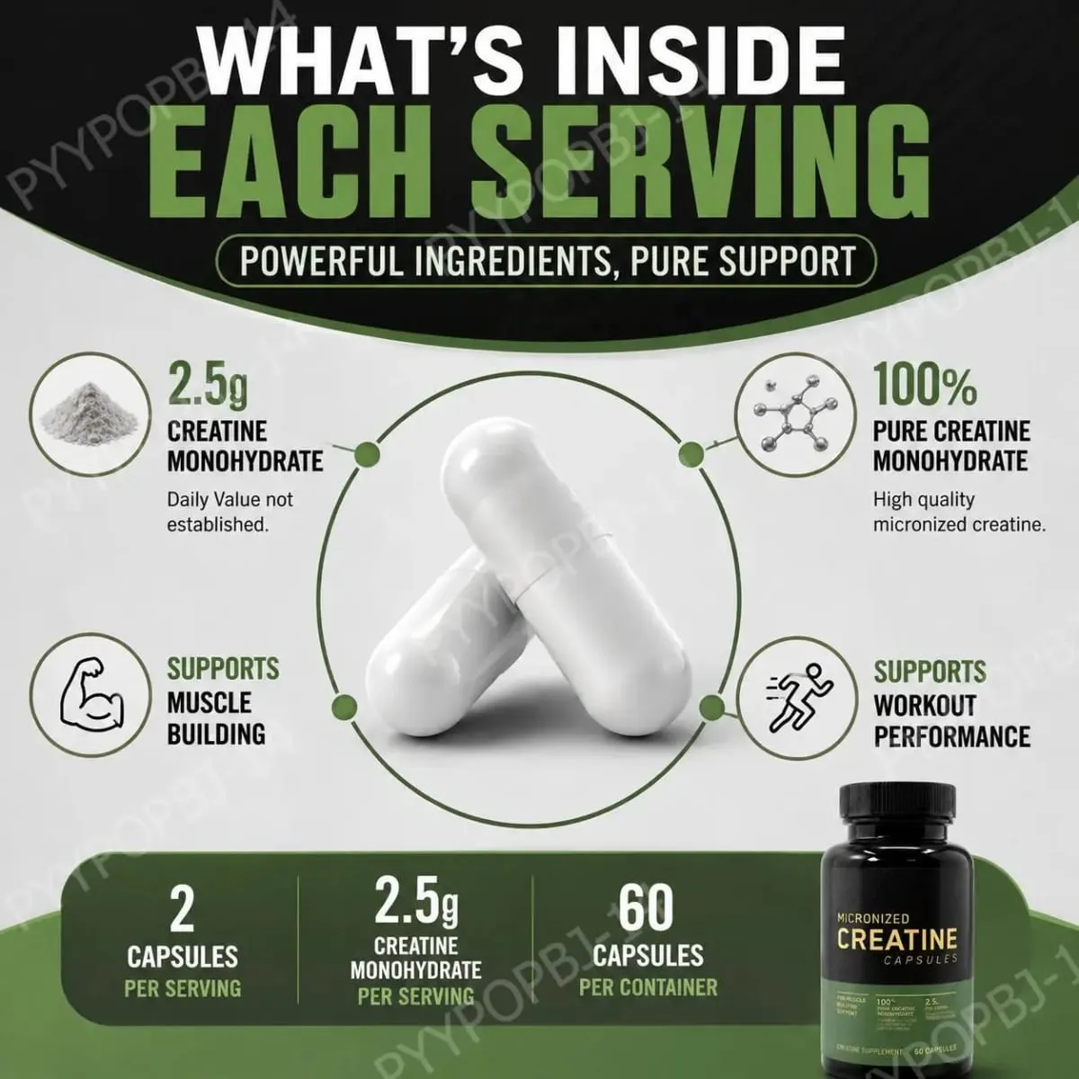 Micronized Creatine Capsules 100% Pure Creatine Monohydrate Muscle Building Support for Adults Sports Per Container 60 Capsules — image 5
