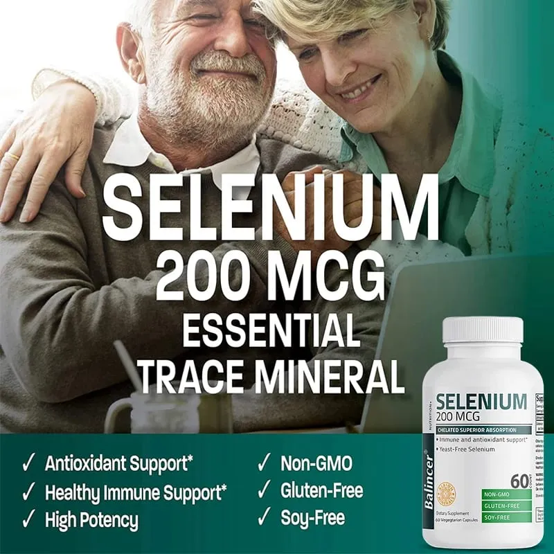 Organic Selenium Capsules - Vitamin D for Heart Bone Metabolism & Immune Health Improves Brain Function High Absorption